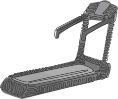 Continuous one line drawing professional treadmill with incline. Sports fitness exercise equipment, running treadmill for workout. Swirl curl style. Single line draw design graphic illustration png