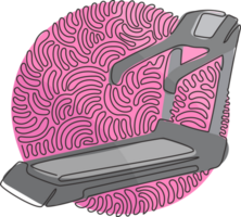 Single one line drawing professional treadmill with incline. Professional gym equipment, running treadmill. Swirl curl circle style. Continuous line draw design graphic illustration png