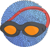 Célibataire un ligne dessin des lunettes pour natation. nager des lunettes de protection. professionnel nager équipement. plage objet. tourbillon boucle cercle style. continu ligne dessiner conception graphique illustration png