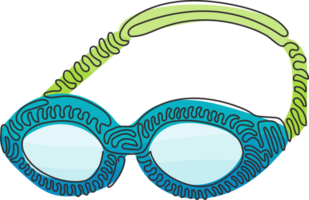 Single continuous line drawing glasses for swimming. Swim goggles. Professional swimming equipment. Beach object. Swirl curl style concept. Dynamic one line draw graphic design illustration png