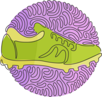 singolo continuo linea disegno calcio stivali. calcio stivali. calcio scarpe. calcio calcio stivali tacchetti scarpe. turbine arricciare cerchio stile. uno linea disegnare grafico design illustrazione png