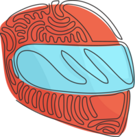 soltero uno línea dibujo motocicleta deporte casco. corredor casco logo. automovilismo coche kart carreras transporte la seguridad concepto. remolino rizo estilo. continuo línea dibujar diseño gráfico ilustración png