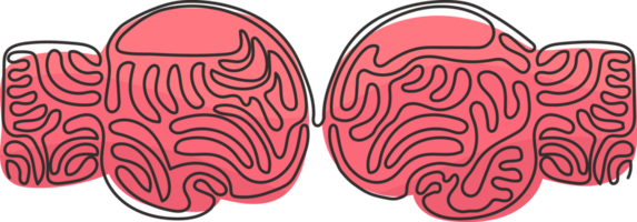 enda ett linje teckning boxning handskar slå tillsammans. boxning handskar bekämpa. röd och blå boxning handskar den där är stridande. virvla runt ringla stil. kontinuerlig linje dra design grafisk illustration png