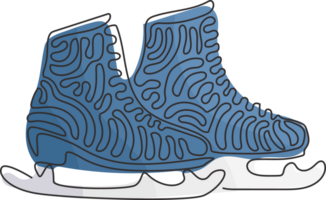 Single continuous line drawing pair of figure skates. White women Ice skates. Freezing winter day. Ice skating outdoor activities with family. Swirl curl style. One line draw graphic design png