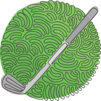 Continuous one line drawing golf stick. Golf club, wood no 1, driver, 1-wood, club for T-Off. Golf equipment. Swirl curl circle style. Single line draw design graphic illustration png