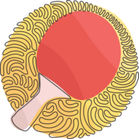 single een lijn tekening ping pong peddelen. tafel tennis omgaan met rubber, Speel apparatuur, club sporting spel. kolken krullen cirkel stijl. doorlopend lijn trek ontwerp grafisch illustratie png