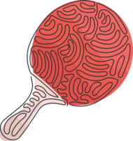 Single one line drawing ping pong paddle. Tennis game racket competition, play equipment. Table tennis handle rubber, club sporting game. Swirl curl style. Continuous line draw design graphic png