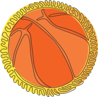 continuo uno línea dibujo baloncesto pelota. naranja pelota, Deportes concepto. equipo juego torneo y competencia. remolino rizo circulo estilo. soltero línea dibujar diseño gráfico ilustración png