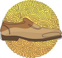 singolo continuo linea disegno maschio nero pelle scarpe. confortevole calzature. Uomini scarpe immagine quello in forma in moda di il anno. turbine arricciare cerchio stile. dinamico uno linea disegnare grafico png