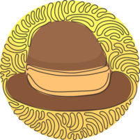 single een lijn tekening fedora hoed, kant visie, met bruinen leer band. wol, voelde kleding stof. mannen hoofd accessoire. kolken krullen cirkel stijl. doorlopend lijn trek ontwerp grafisch illustratie png