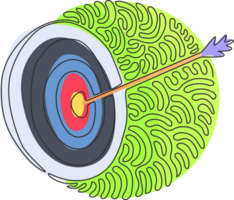 kontinuerlig ett linje teckning bågskytte mål med pilar archer sport spel konkurrens. dartboard med pil. virvla runt ringla cirkel stil. enda linje dra design grafisk illustration png