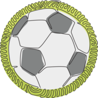 Single continuous line drawing white soccer ball for soccer game recreation. Football ball. Sports team in tournament. Swirl curl circle style. Dynamic one line draw graphic design png