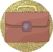 Single one line drawing Male office briefcase. Business symbol. Briefcase with lock icon. Handbag and suitcase. Swirl curl circle style. Continuous line design graphic illustration png