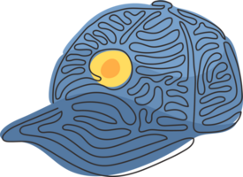 continu un ligne dessin noir base-ball casquette comme une des sports symbole. unisexe Extérieur sport base-ball, le golf, tennis, uniforme casquette chapeau. tourbillon boucle style. Célibataire ligne dessiner conception graphique illustration png