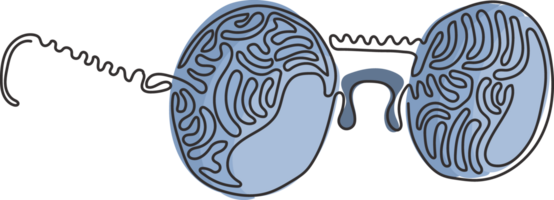 single doorlopend lijn tekening cirkel wijnoogst bril. ronde zwart omrand bril. kant van bijziendheid bril, ronde kader, met zwart bril poten. kolken krullen stijl. een lijn trek grafisch ontwerp png