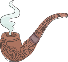 singolo continuo linea disegno fumo tubo con Fumo. tabacco tubo isolato. tubo per fumo tabacco. personale fumo tubo. turbine arricciare stile. uno linea disegnare grafico design illustrazione png