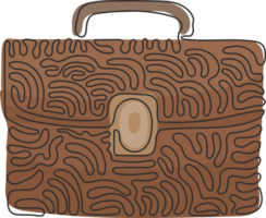 Célibataire continu ligne dessin Masculin Bureau mallette icône. affaires symbole. mallette avec fermer à clé icône. Sac à main et valise. tourbillon boucle style. dynamique un ligne dessiner graphique conception illustration png