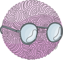 Single one line drawing Round black-rimmed glasses. Side of myopia glasses, round frame, with black glasses legs. Swirl curl circle style. Modern continuous line draw design graphic png