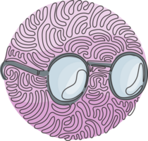 Célibataire un ligne dessin rond bordé de noir lunettes. côté de myopie lunettes, rond cadre, avec noir des lunettes jambes. tourbillon boucle cercle style. moderne continu ligne dessiner conception graphique png