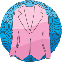 Continuous one line drawing women blazer or jacket. Basic clothes in business style. Dress-coat. Business attire. Swirl curl circle style. Single line design graphic illustration png