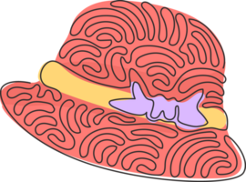 contínuo 1 linha desenhando senhoras chapéu vintage. bonita Palha chapéu com fita. esboço mulheres chapéus. retro moda. mulheres acessório. redemoinho ondulação estilo. solteiro linha desenhar Projeto gráfico ilustração png