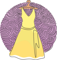 Single continuous line drawing elegant dresses on hanger. Modern, stylish dress. Clothing store icon. Fashion boutique. Swirl curl style. Dynamic one line draw graphic design illustration png