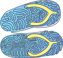 continuo uno linea disegno Flip flop icona. carino e colorato estate Flip flop per spiaggia vacanza disegni. spiaggia sandali. turbine arricciare stile. singolo linea disegnare design grafico illustrazione png