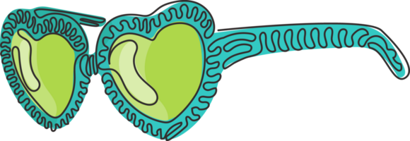 enda kontinuerlig linje teckning glasögon i form hjärtan. hjärtans dag och kärlek. mode och stil, fest Tillbehör. virvla runt ringla stil. dynamisk ett linje dra grafisk design illustration png