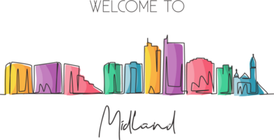 Single one line drawing Midland city skyline, Texas. World historical town landscape. Best holiday destination postcard. Editable stroke trendy continuous line draw graphic design illustration png