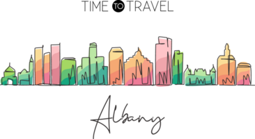 Continuous one line drawing Albany city skyline, Illinois. Beautiful landmark. World landscape tourism travel wall decor poster print art. Stylish single line draw design illustration png