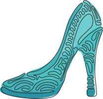 doorlopend een lijn tekening Dames schoenen icoon. dame hoog hakken schoen schets. mode schoenen ontwerp. elegant Dames hoog hiel- schoen. kolken krullen stijl. single lijn trek ontwerp grafisch illustratie png