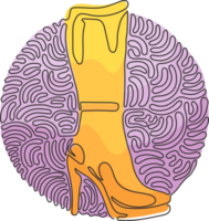 Célibataire un ligne dessin à la mode aux femmes bottes. l'automne et hiver femelle chaussure. le genou haute bottes. tourbillon boucle cercle Contexte style. moderne continu ligne conception graphique illustration png