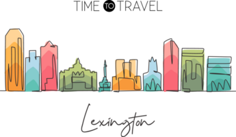 single doorlopend lijn tekening lexington stad horizon, Kentucky. beroemd stad schraper landschap. wereld reizen huis muur decor kunst poster afdrukken concept. modern een lijn trek ontwerp illustratie png