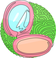 continu un ligne dessin ouvert maquillage poudre bouffée boîte. compact poudre boîte esquisser icône. beauté et maquillage signe symboles. tourbillon boucle cercle Contexte style. Célibataire ligne dessiner conception graphique png