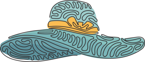 kontinuierlich einer Linie Zeichnung Damen oder Damen Hut Symbol. Mode. Dame oder Damen Strand Hut. Elemente von Strand Ferien Konzept. Strudel locken Stil. Single Linie zeichnen Design Grafik Illustration png