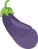 Single continuous line drawing fresh juicy fruit eggplant icon. Vegetable illustration. Healthy food single object. Swirl curl style. Dynamic one line draw graphic design illustration png