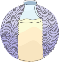 doorlopend een lijn tekening Gesloten glas fles van natuurlijk melk. fles van vers melk koe. zuivel Product gebruikt in ontbijt. kolken krullen cirkel stijl. single lijn trek ontwerp grafisch png