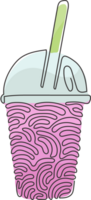 Single continuous line drawing cute Boba bubble milk tea. Delicious pearl milk tea in plastic cups with straw. Popular drink. Swirl curl style. Dynamic one line draw graphic design illustration png