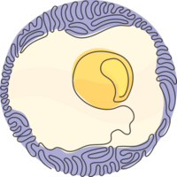 Single continuous line drawing Fried egg breakfast. Omelet meal yolk logo. Scrambled eggs. Healthy food. Swirl curl circle style. Dynamic one line draw graphic design illustration png