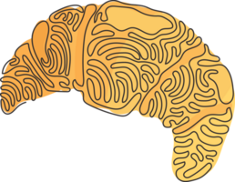 Célibataire un ligne dessin croissant et sucré petits pains. boulangerie français croissant pour petit déjeuner dans Matin. délicieux Pâtisserie. tourbillon boucle style. moderne continu ligne dessiner conception graphique illustration png