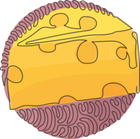 Célibataire un ligne dessin Cheddar fromage Facile pente logo avec des trous réaliste Triangle former. apéritif pour petit déjeuner. tourbillon boucle cercle style. moderne continu ligne dessiner conception graphique png