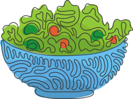 single een lijn tekening groen salade van vers groenten in salade schaal. gezond voorafje voor menselijk lichaam. Gezondheid voedsel. kolken krullen stijl. modern doorlopend lijn trek ontwerp grafisch illustratie png