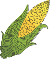 Single continuous line drawing husked cobs of sweet corn. Fresh vegetable with high sugar content. Immature harvested. Swirl curl style. Dynamic one line draw graphic design illustration png