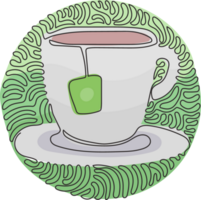 Single kontinuierlich Linie Zeichnung Tasse mit Tee Tasche. heiß Getränke zum Frühstück. genießen Frische und Entspannung. Strudel locken Kreis Stil. dynamisch einer Linie zeichnen Grafik Design Illustration png