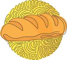 single doorlopend lijn tekening baguette brood van brood. wit gist brood. smakelijk lang brood. bakkerij producten. kolken krullen cirkel stijl. een lijn trek grafisch ontwerp illustratie png