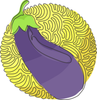 Single one line drawing fresh juicy fruit eggplant icon. Vegetable illustration. Healthy food single object. Swirl curl circle style. Modern continuous line draw design graphic png
