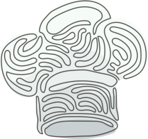 Continuous one line drawing cook chef hat or cap in sketch cartoon style. Kitchen staff uniform headwear for restaurant or cafe. Swirl curl style. Single line draw design graphic illustration png