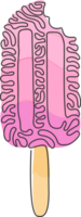 continu un ligne dessin congelé popsicle avoir été mordu. savoureux la glace crème sur bâton pour dessert. délicieux du froid été collation. tourbillon boucle style. Célibataire ligne dessiner conception graphique illustration png