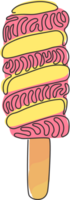 Single one line drawing tasty popsicle twisted ice cream. Stick lolly ice-cream. Delicious cold summer desserts. Swirl curl style. Modern continuous line draw design graphic illustration png