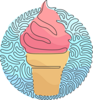 continuo uno línea dibujo delicioso hielo cremas en crujiente gofres taza. sabroso dulce helado sabores. frío verano postres remolino rizo circulo estilo. soltero línea dibujar diseño gráfico png